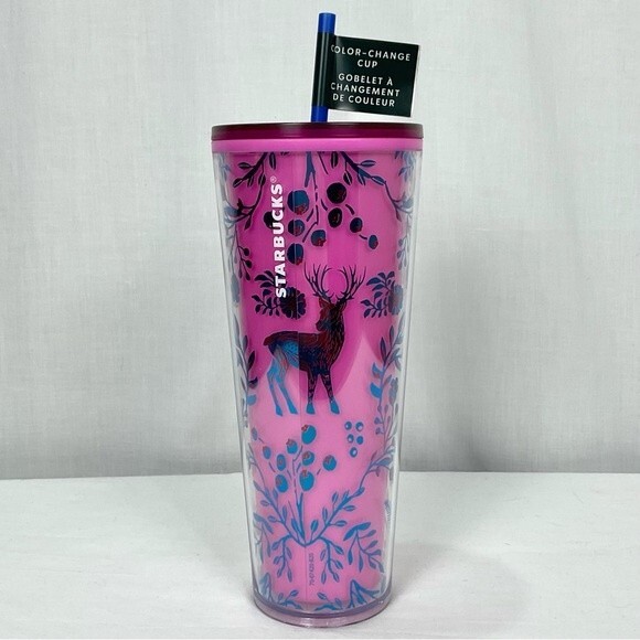 Starbucks Pink Woodland Lace Tumbler Venti Travel Cup 24-Oz New 2022 Holiday - Picture 1 of 6